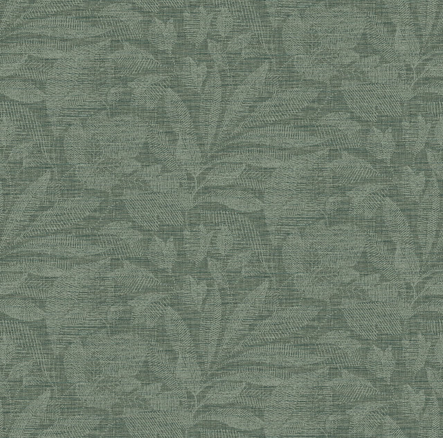 Lei Green Etched Leaves Wallpaper with Raised Ink Textured Botanical Pattern - A-Street Prints 2971-86154