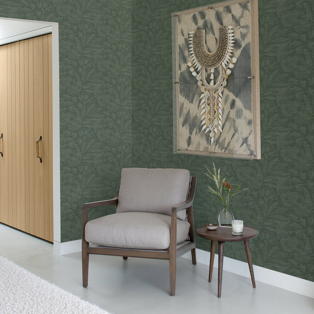 Lei Green Etched Leaves Wallpaper with Raised Ink Textured Botanical Pattern - A-Street Prints 2971-86154