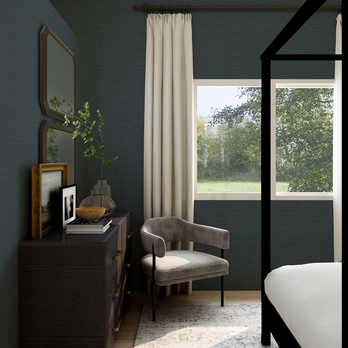 Lela Navy Faux Linen Wallpaper with Raised Ink Texture - A-Street Prints 2971-86181