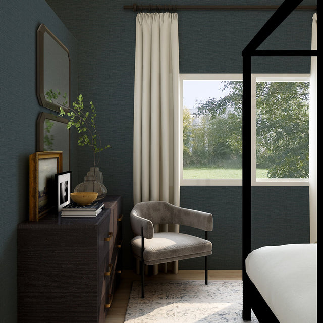 Lela Navy Faux Linen Wallpaper with Raised Ink Texture - A-Street Prints 2971-86181