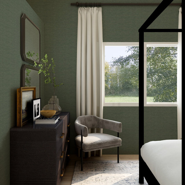 Lela Green Faux Linen Wallpaper with Raised Ink Texture - A-Street Prints 2971-86185