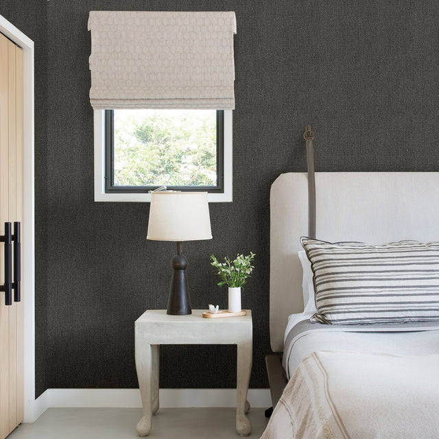Sydney Charcoal Faux Linen Wallpaper with Textured Fabric & Woven Look - A?Street Prints 2971-86305