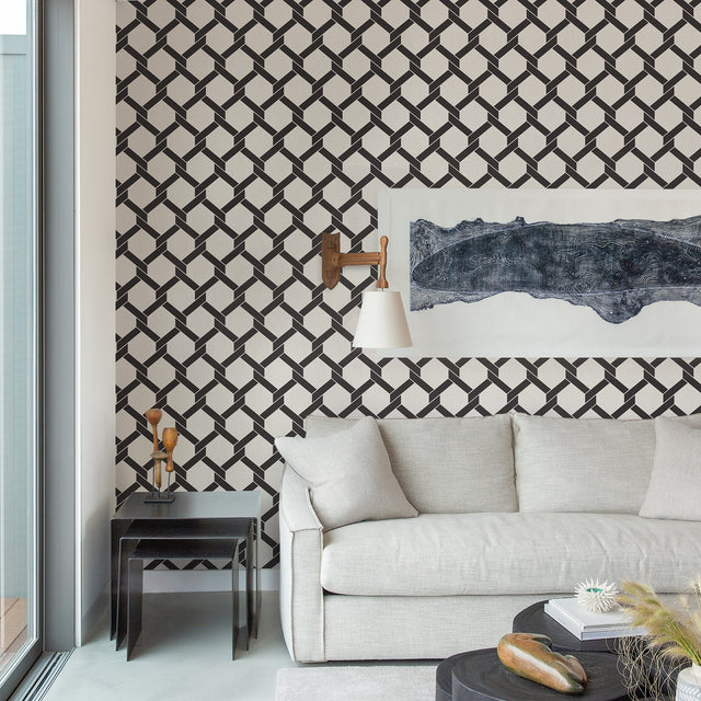 Payton Black Hexagon Trellis Wallpaper with Raised Ink Textured Geometric - A-Street Prints 2971-86310
