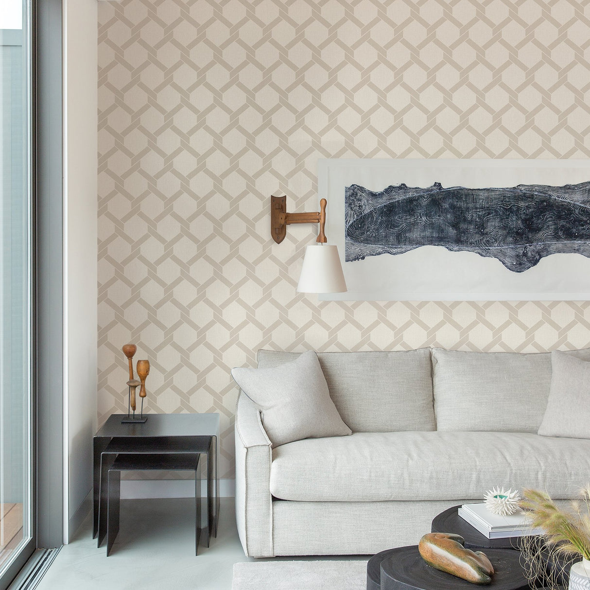 Payton Beige Hexagon Trellis Textured Wallpaper with Raised Ink - A-Street Prints 2971-86311