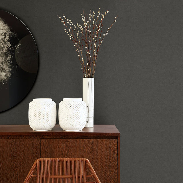 Meade Charcoal Fine Weave Wallpaper with Textured Faux Linen Weave - A-Street Prints 2971-86317
