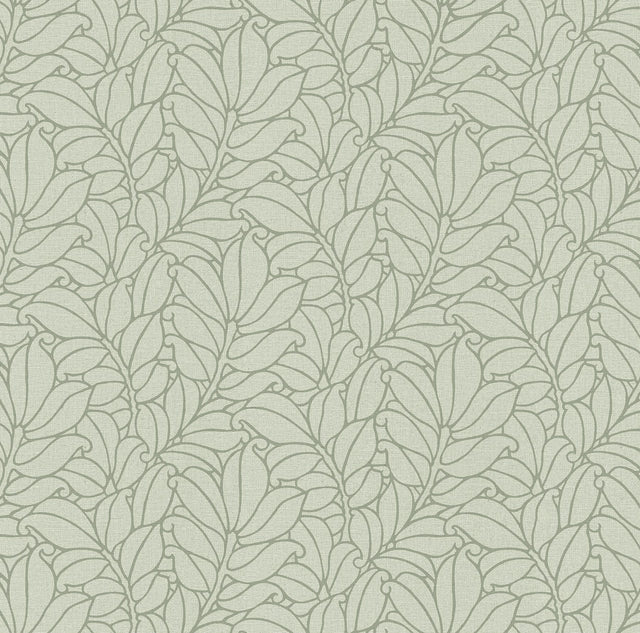 Coraline Green Leaf Wallpaper with Modern Botanical Pattern, Textured Raised Ink - A-Street Prints 2971-86320