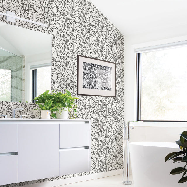 Coraline White Leaf Wallpaper with Modern Botanical Pattern, Textured Raised Ink - A-Street Prints 2971-86322