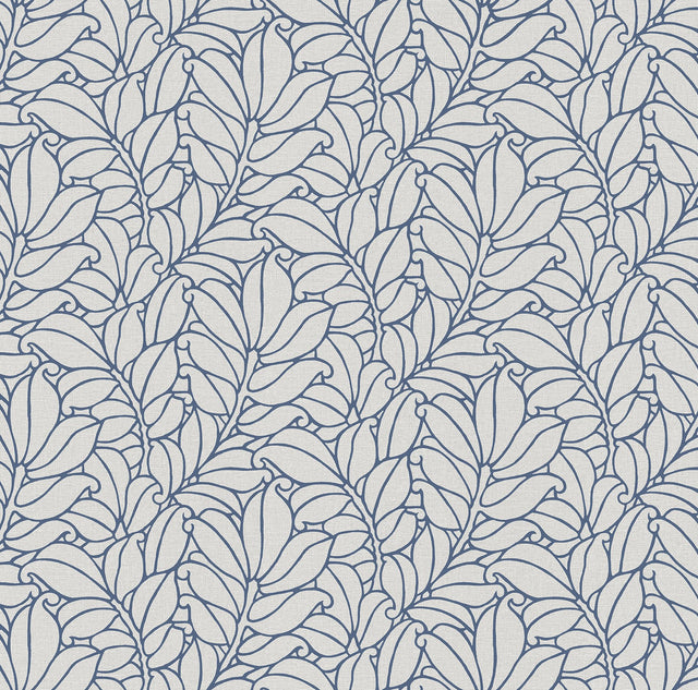 Coraline Blue Leaf Wallpaper with Modern Botanical Pattern - A-Street Prints 2971-86323