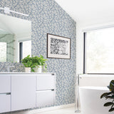 Coraline Blue Leaf Wallpaper with Modern Botanical Pattern - A-Street Prints 2971-86323