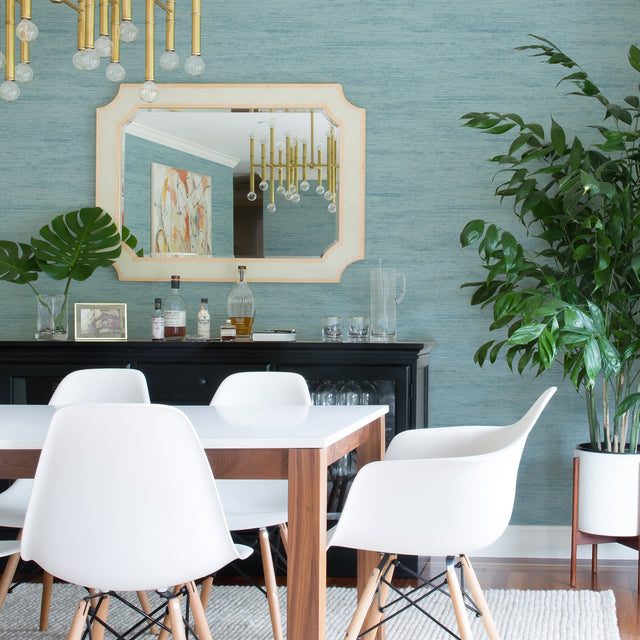 Lindsay Aqua Chenille Wallpaper with Fabric & Woven Texture and Glitter Raised Ink - A-Street Prints 2971-86330
