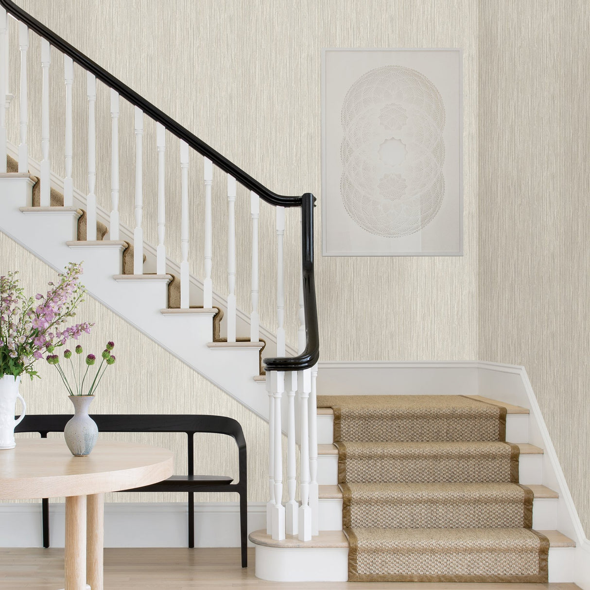 Justina Cream Faux Grasscloth Wallpaper with Metallic Raised Ink Texture - A-Street Prints 2971-86340