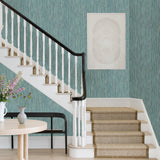 Justina Teal Faux Grasscloth Wallpaper with Metallic Raised Ink Texture - A-Street Prints 2971-86343