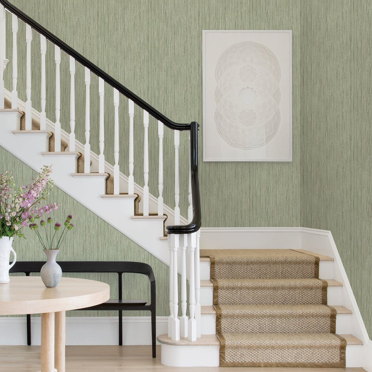 Justina Green Faux Grasscloth Wallpaper with Metallic Raised Ink Texture - Brewster 2971-86344