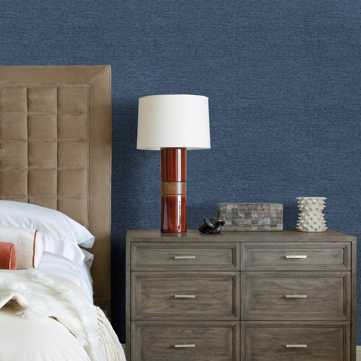 Jordan Indigo Faux Tweed Wallpaper with Fabric & Woven Texture - A-Street Prints 2971-86354