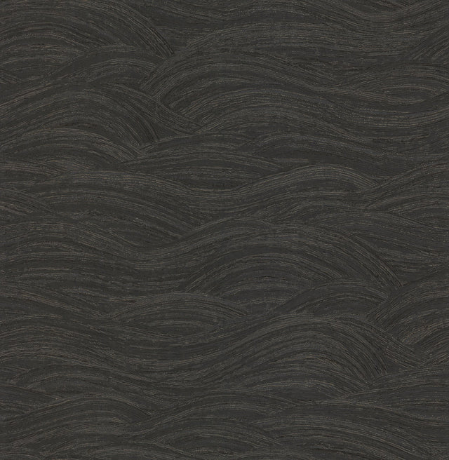 Leith Black Zen Waves Wallpaper with Metallic Textured Abstract Geometric Style - A-Street Prints 2971-86363