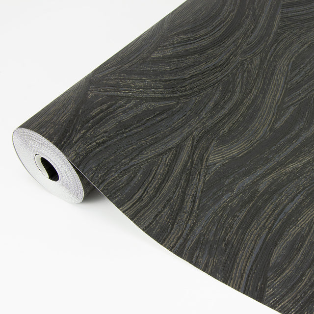Leith Black Zen Waves Wallpaper with Metallic Textured Abstract Geometric Style - A-Street Prints 2971-86363