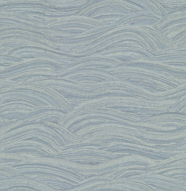 Leith Blue Zen Waves Wallpaper with Metallic Textured Geometric Abstract Pattern - Brewster 2971-86365
