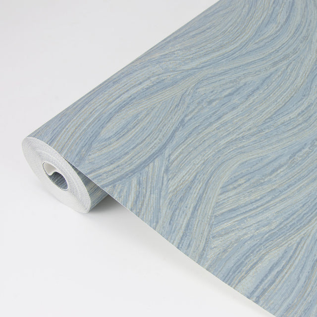 Leith Blue Zen Waves Wallpaper with Metallic Textured Geometric Abstract Pattern - Brewster 2971-86365