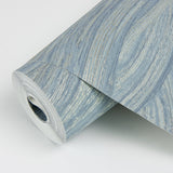 Leith Blue Zen Waves Wallpaper with Metallic Textured Geometric Abstract Pattern - Brewster 2971-86365