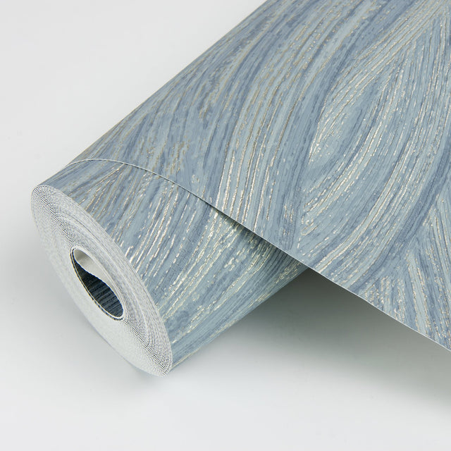 Leith Blue Zen Waves Wallpaper with Metallic Textured Geometric Abstract Pattern - Brewster 2971-86365