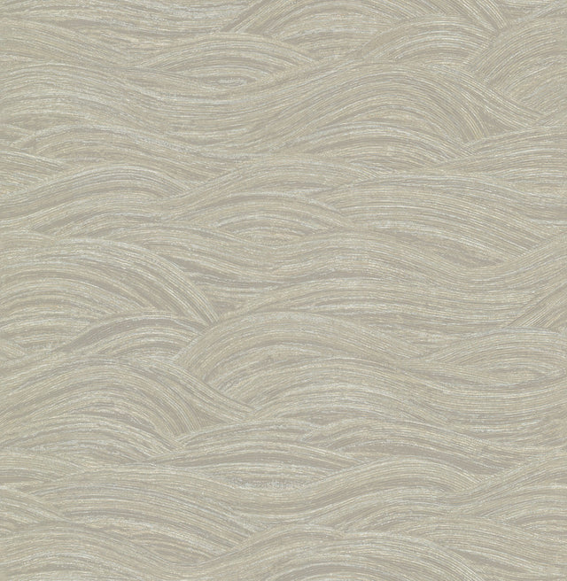 Leith Taupe Zen Waves Wallpaper with Metallic Textured Abstract Geometric Motif - Brewster 2971-86366