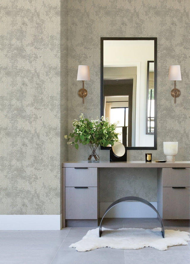 Odell Silver Antique Tiles Wallpaper with Vintage Geometric Pattern - A-Street Prints 2971-86371
