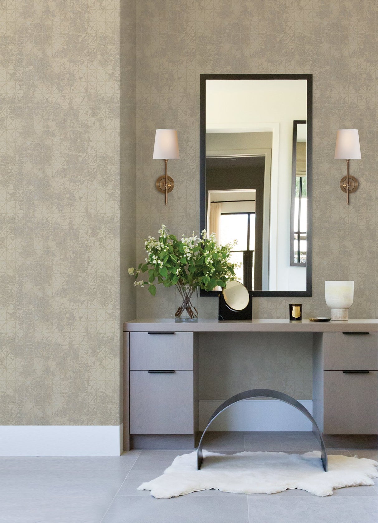 Odell Pewter Antique Tiles Wallpaper with Geometric Vintage Pattern - A-Street Prints 2971-86375