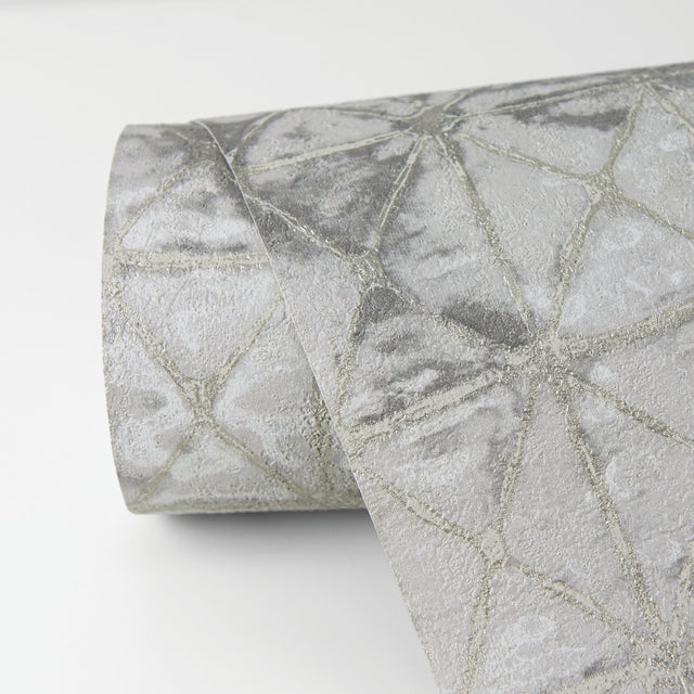 Odell Slate Antique Tiles Wallpaper with Geometric Vintage Pattern - Brewster 2971-86376
