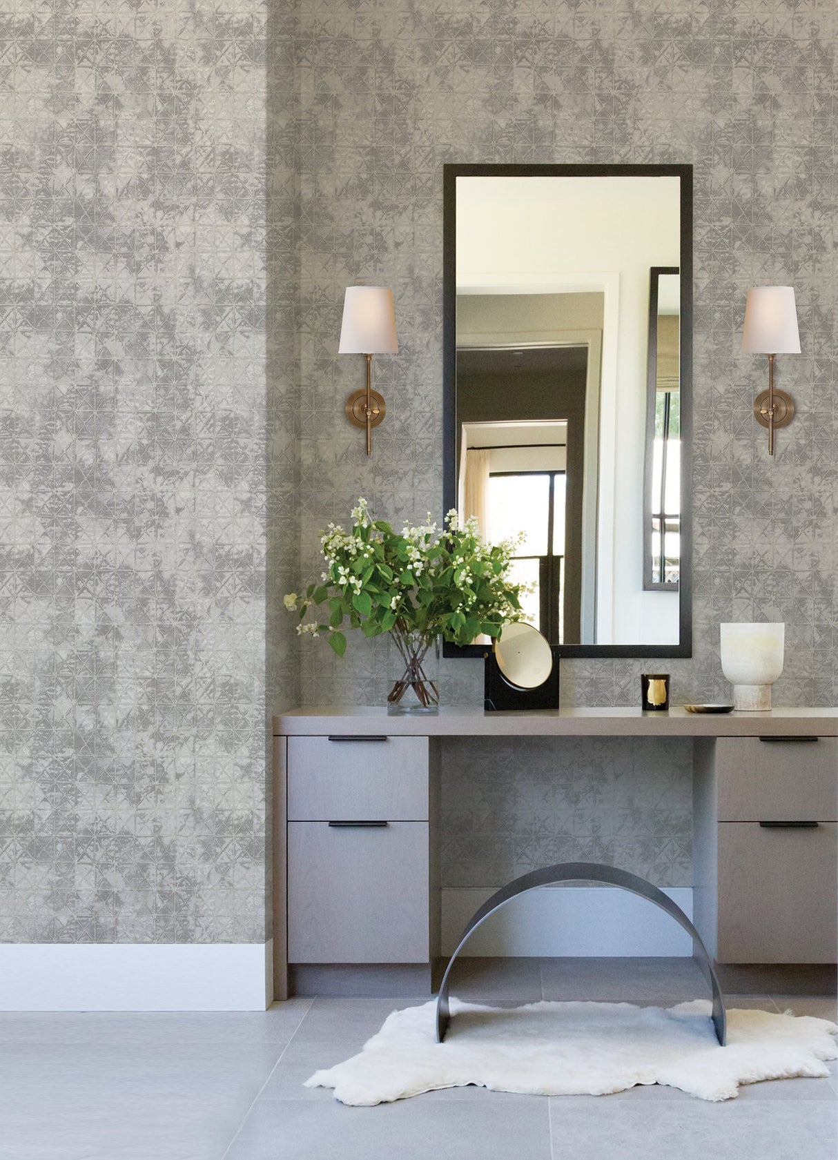 Odell Slate Antique Tiles Wallpaper with Geometric Vintage Pattern - Brewster 2971-86376