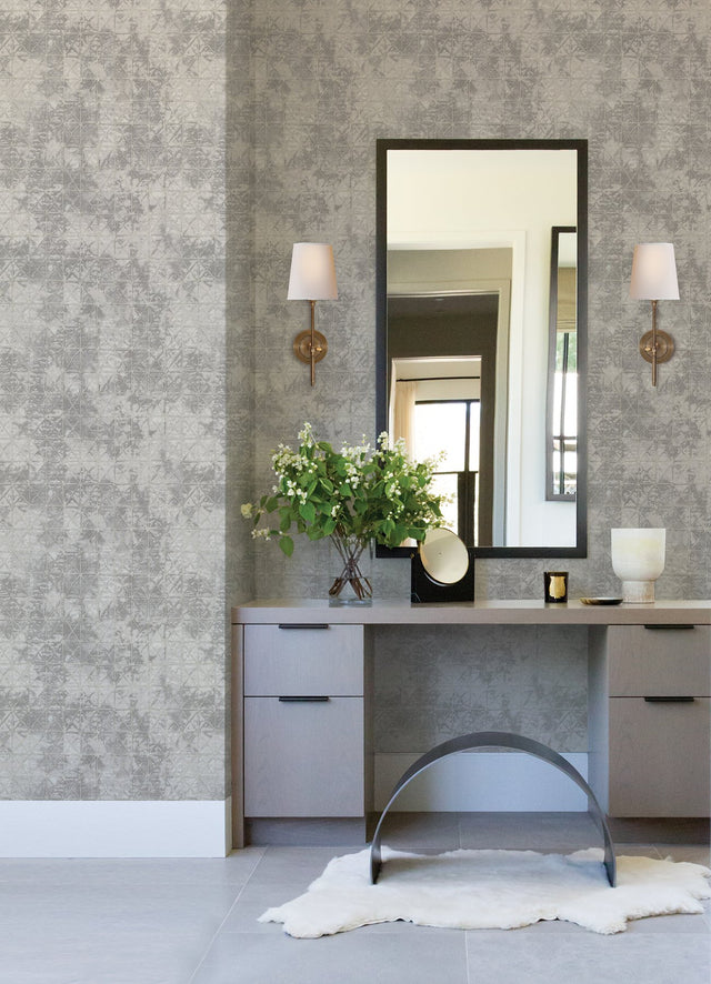 Odell Slate Antique Tiles Wallpaper with Geometric Vintage Pattern - Brewster 2971-86376
