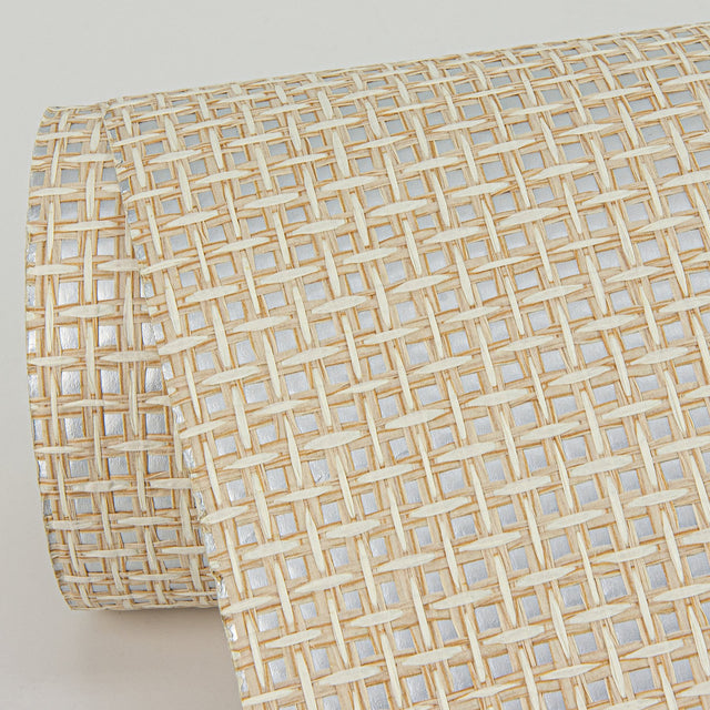 Aki Silver Paper Weave Basketweave Grasscloth Wallpaper with Modern Distressed Texture - 2972-54774