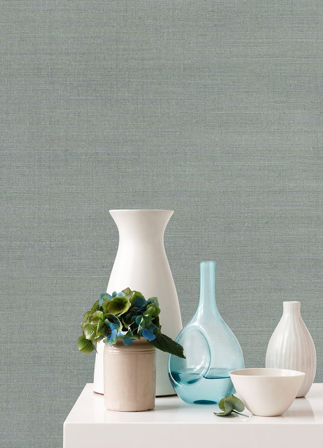 Zhejiang Aquamarine Sisal Grasscloth Wallpaper with Distressed Textures Modern Style - A-Street Prints 2972-80014