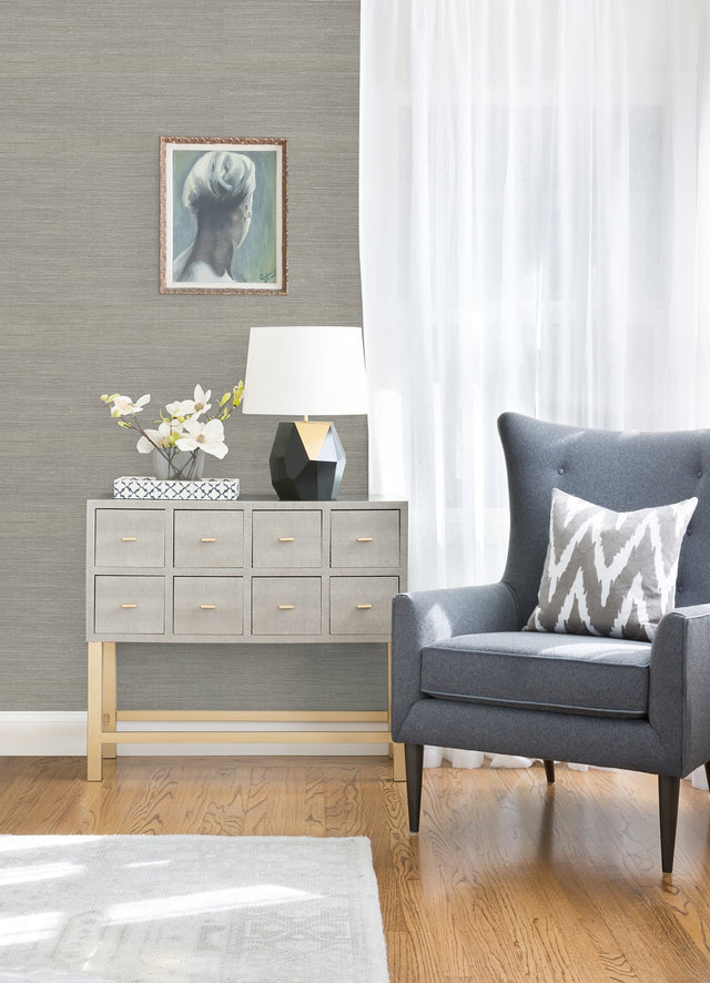 Liaohe Silver Raffia Grasscloth Wallpaper with Distressed Texture - A-Street Prints 2972-80032