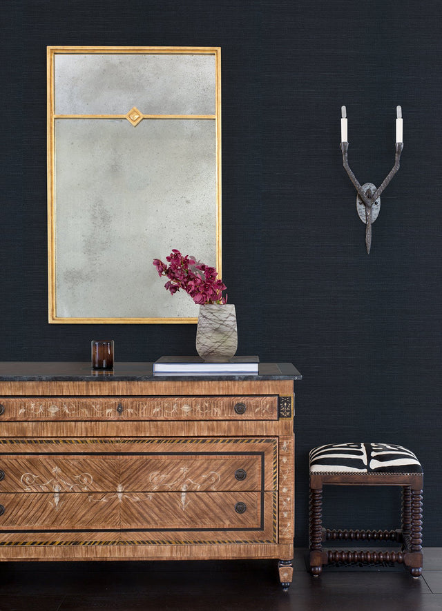 Peninsula Navy Sisal Grasscloth Wallpaper with Distressed Textures in Modern Graphics Style - A-Street Prints 2972-80088