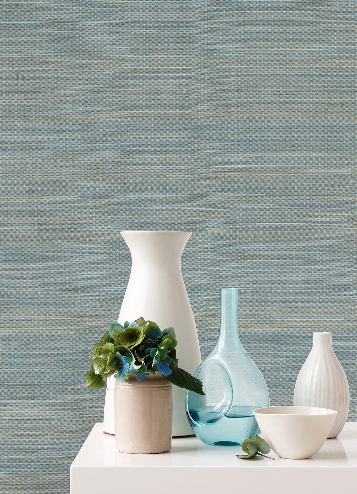 Mai Turquoise Abaca Grasscloth Wallpaper with Modern Striped Graphics - A?Street Prints 2972-86101