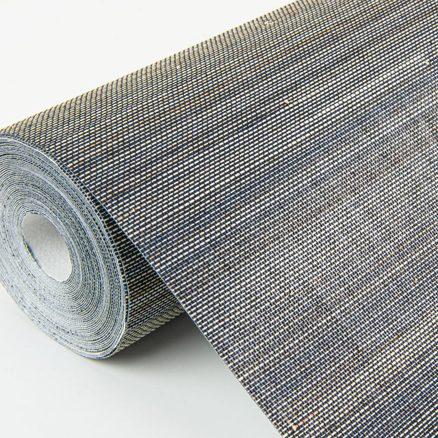 Mai Indigo Abaca Grasscloth Wallpaper with Variegated Horizontal Pinstripes - A-Street Prints 2972-86104