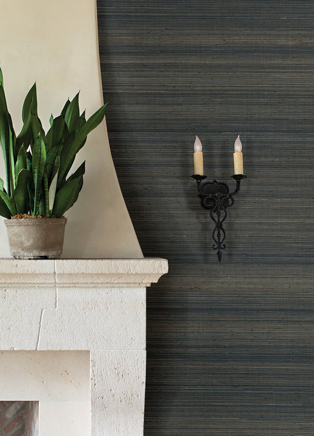 Mai Indigo Abaca Grasscloth Wallpaper with Variegated Horizontal Pinstripes - A-Street Prints 2972-86104
