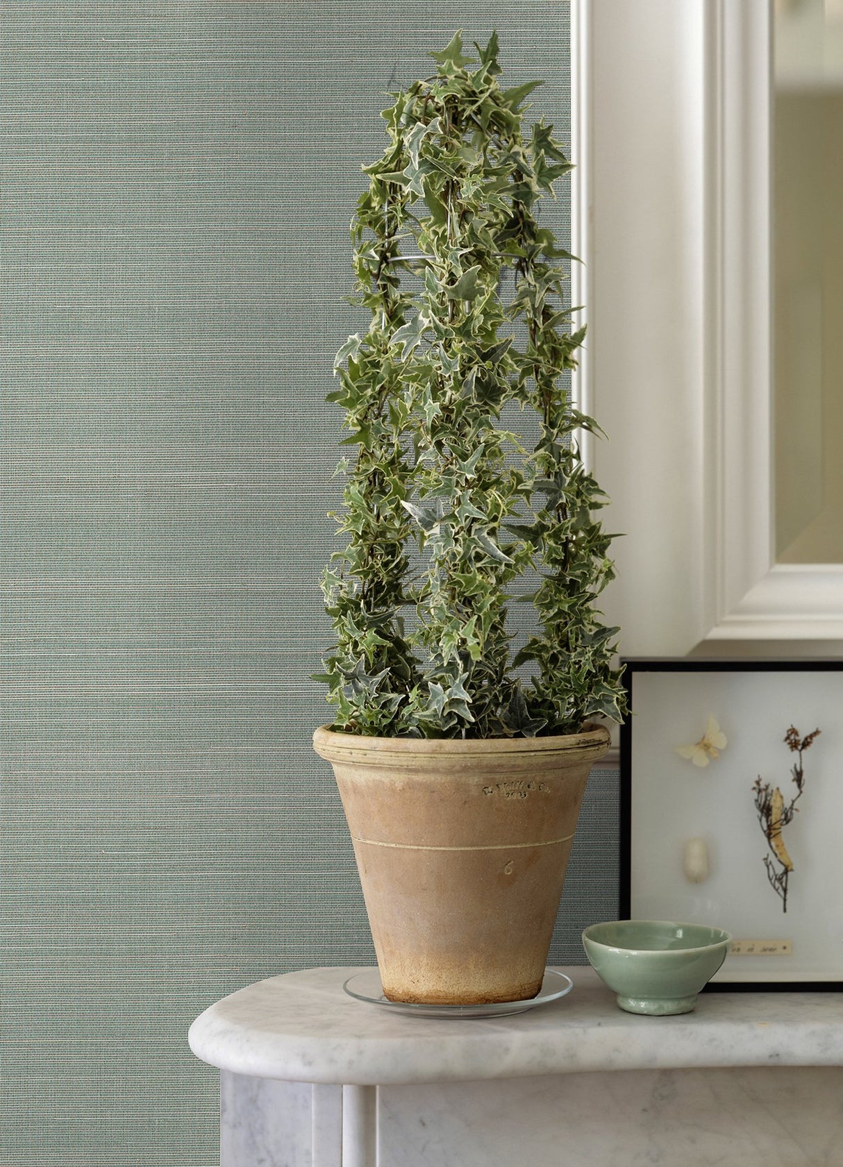 Mai Aqua Abaca Grasscloth Wallpaper with Variegated Pinstripe Texture - A-Street Prints 2972-86106