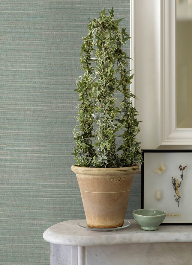 Mai Aqua Abaca Grasscloth Wallpaper with Variegated Pinstripe Texture - A-Street Prints 2972-86106