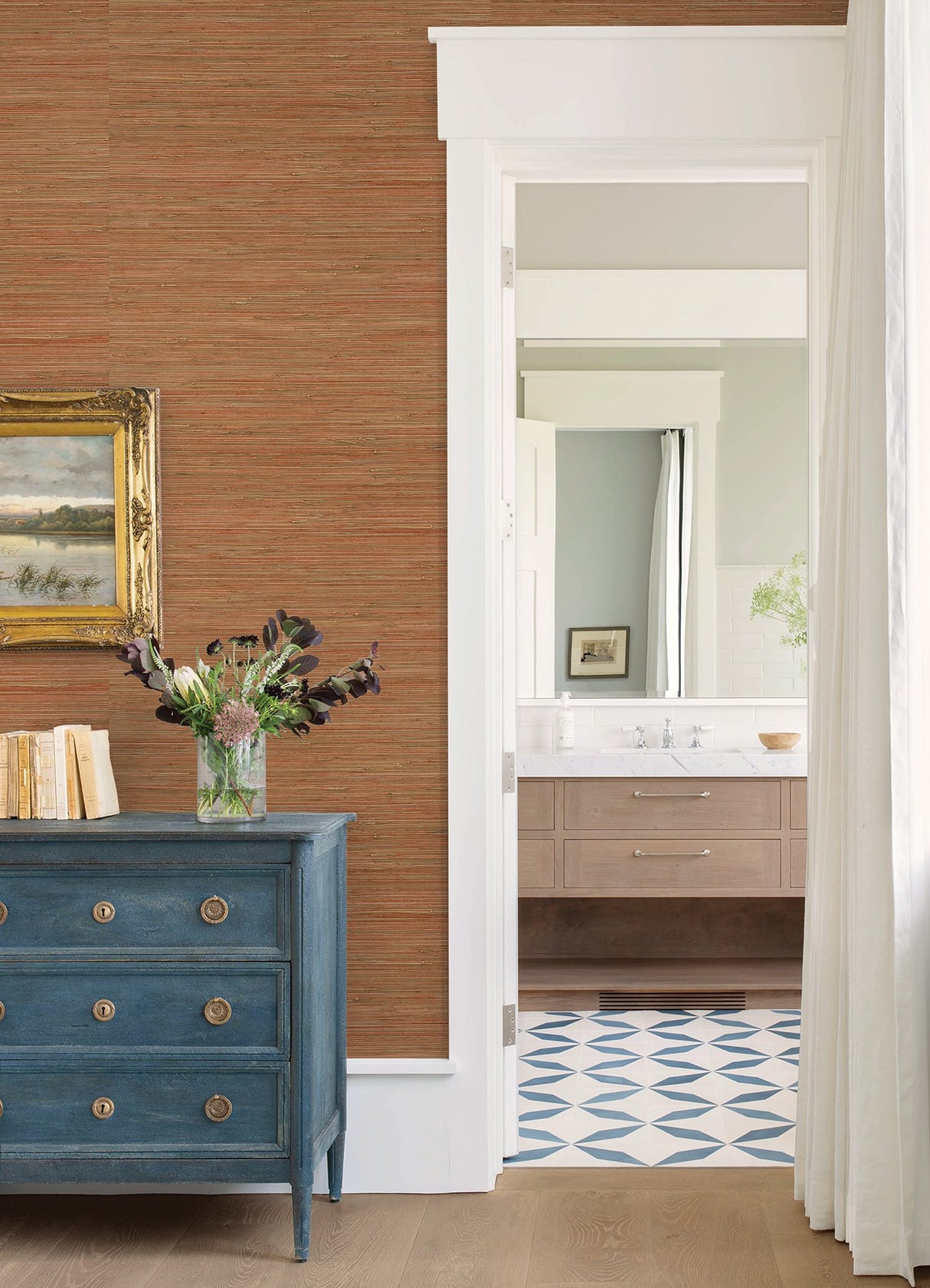 Shuang Coral Handmade Grasscloth Wallpaper with Distressed Textures Motif - A-Street Prints 2972-86108