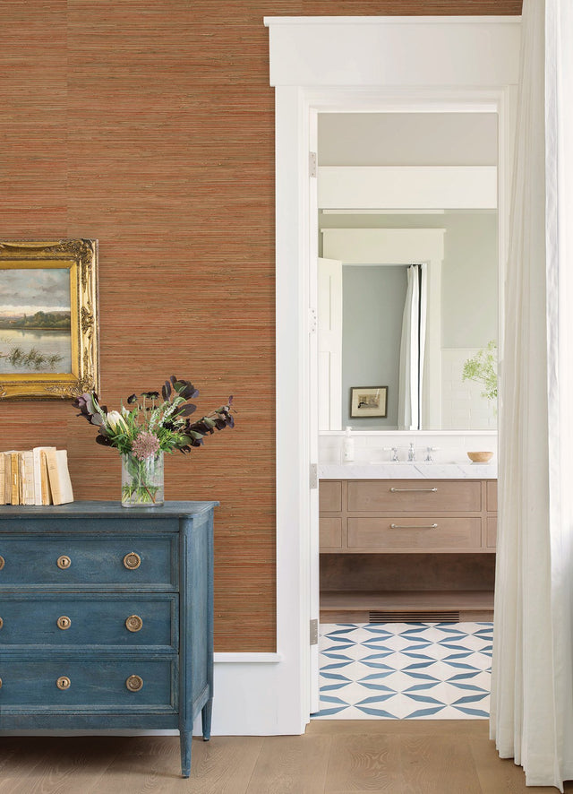 Shuang Coral Handmade Grasscloth Wallpaper with Distressed Textures Motif - A-Street Prints 2972-86108