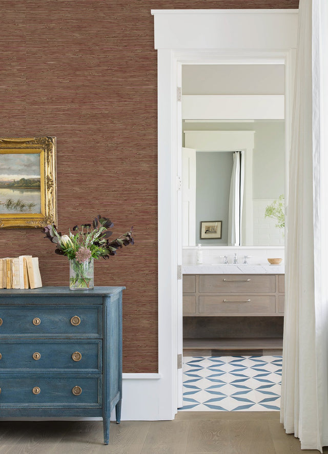 Shuang Raspberry Handmade Grasscloth Wallpaper with Distressed Textures - A-Street Prints 2972-86109