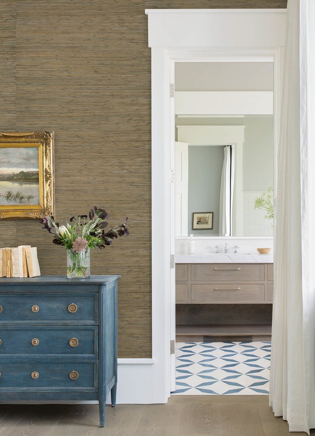 Shuang Olive Handmade Grasscloth Wallpaper with Distressed Textures Pattern - A-Street Prints 2972-86110