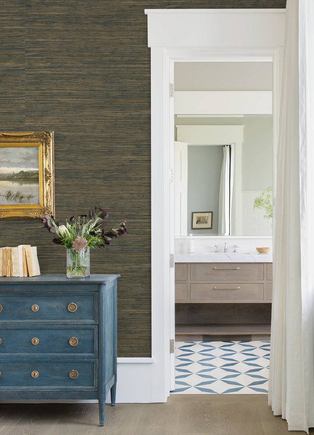Shuang Teal Handmade Grasscloth Wallpaper with Distressed Textures - A?Street Prints 2972-86111