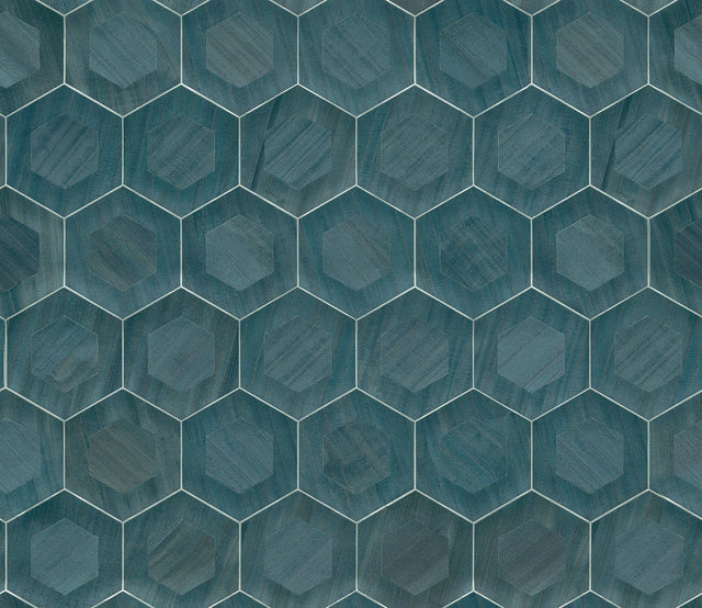Shunan Blue Veneer Inlay Geometric Wallpaper - A-Street Prints 2972-86112