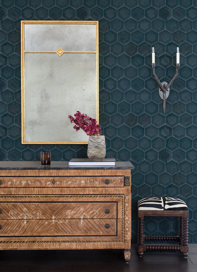 Shunan Blue Veneer Inlay Geometric Wallpaper - A-Street Prints 2972-86112