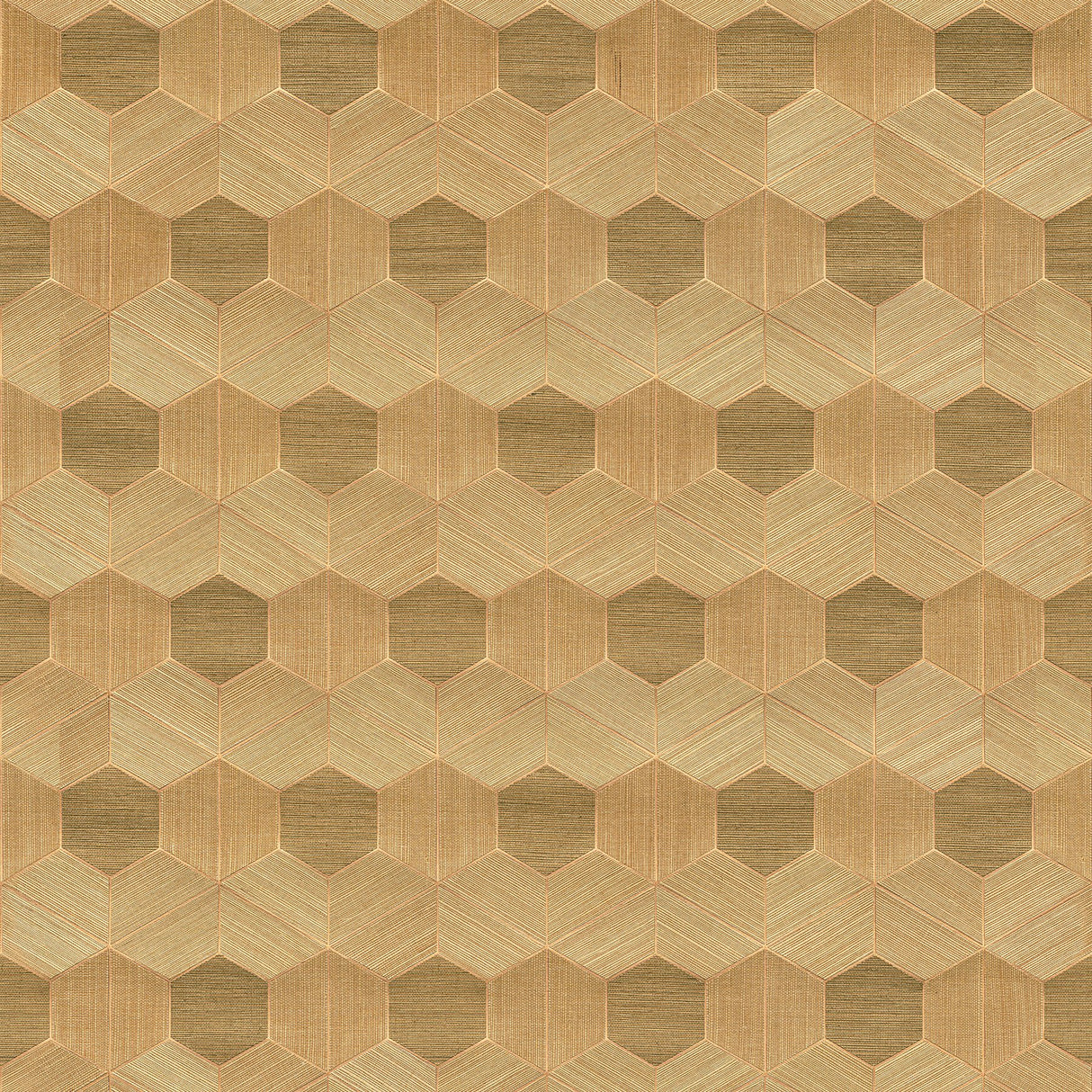 Linzhi Copper Sisal Grasscloth Inlay Wallpaper with Geometric Honeycomb Pattern - A-Street Prints 2972-86115