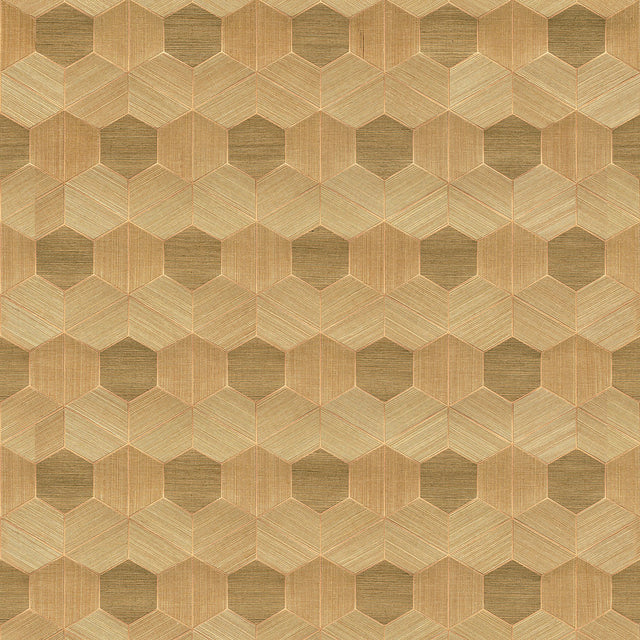 Linzhi Copper Sisal Grasscloth Inlay Wallpaper with Geometric Honeycomb Pattern - A-Street Prints 2972-86115