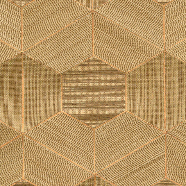 Linzhi Copper Sisal Grasscloth Inlay Wallpaper with Geometric Honeycomb Pattern - A-Street Prints 2972-86115