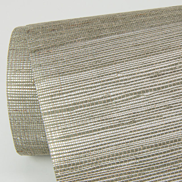Caihon Silver Sisal Grasscloth Wallpaper with Metallic Textured Finish - Brewster 2972-86116